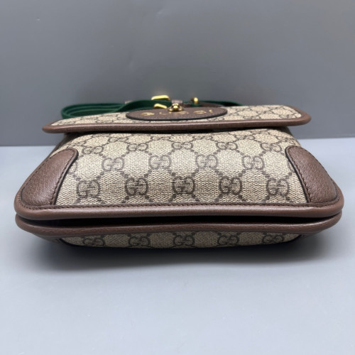 Gucci Small Neo Vintage Double Flap Messenger Bag GG Supreme Monogram Beige Brown Green
