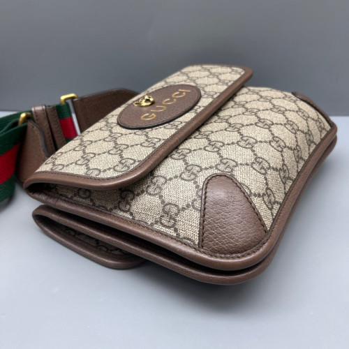 Gucci Small Neo Vintage Double Flap Messenger Bag GG Supreme Monogram Beige Brown Green