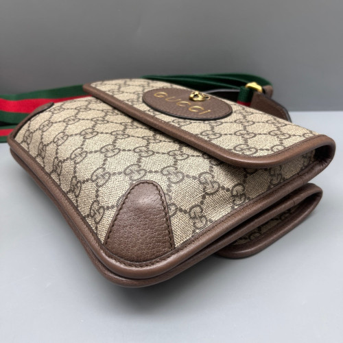 Gucci Small Neo Vintage Double Flap Messenger Bag GG Supreme Monogram Beige Brown Green