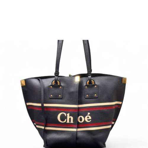 Chloe Tote Bag Grained Calfskin Dark Blue Beige Red