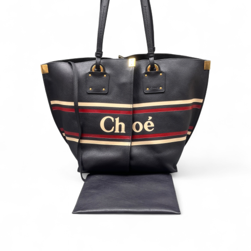 Chloe Tote Bag Grained Calfskin Dark Blue Beige Red