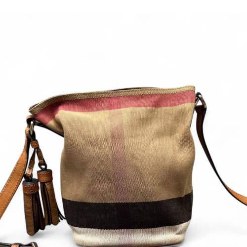 Burberry Bucket Canvas Calfskin Beige Brown Red