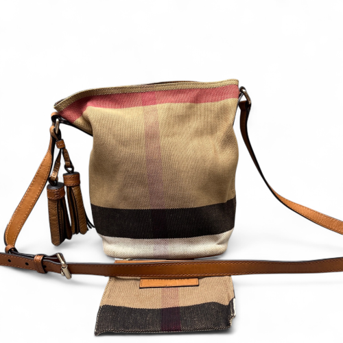 Burberry Bucket Canvas Calfskin Beige Brown Red
