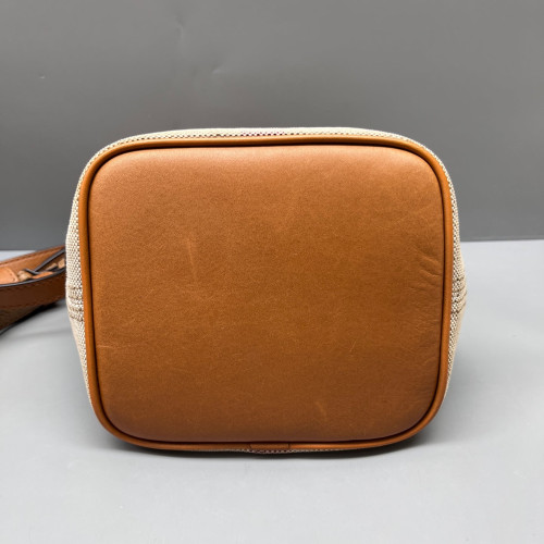 Burberry Bucket Canvas Calfskin Beige Brown Red