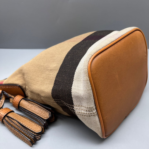 Burberry Bucket Canvas Calfskin Beige Brown Red