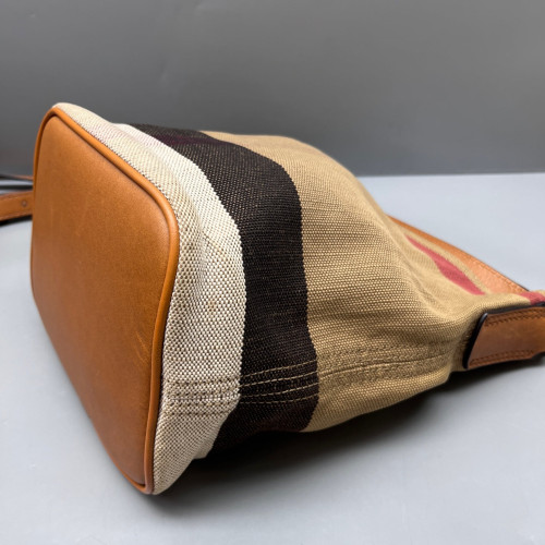 Burberry Bucket Canvas Calfskin Beige Brown Red
