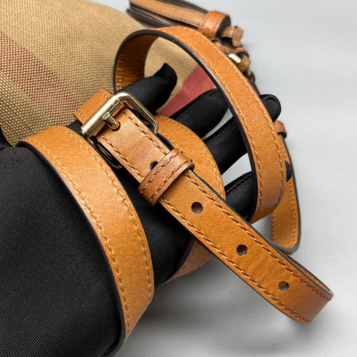 Burberry Bucket Canvas Calfskin Beige Brown Red