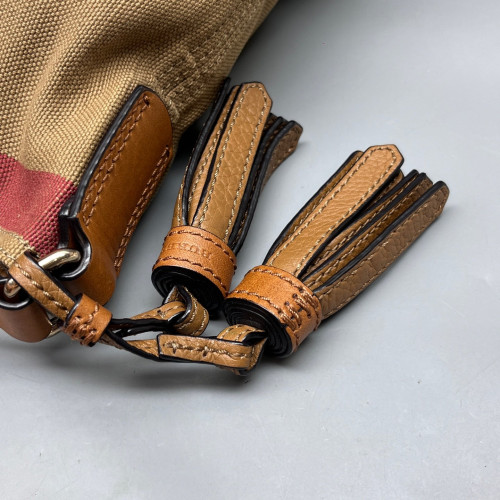 Burberry Bucket Canvas Calfskin Beige Brown Red
