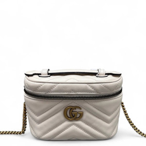 Gucci Chevron Mini Top Handle Vanity Case Calfskin White