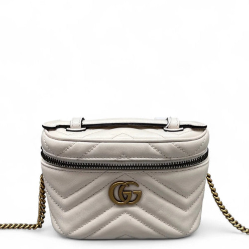 Gucci Chevron Mini Top Handle Vanity Case Calfskin White