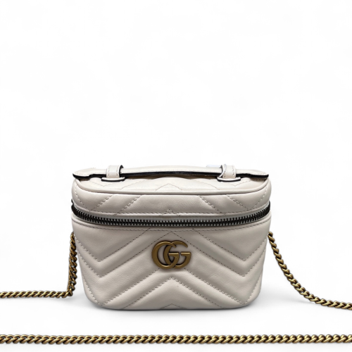 Gucci Chevron Mini Top Handle Vanity Case Calfskin White