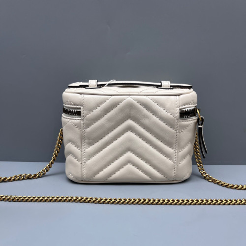 Gucci Chevron Mini Top Handle Vanity Case Calfskin White