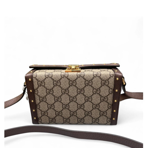 Gucci Studded Box Bag GG Supreme Monogram Beige Brown