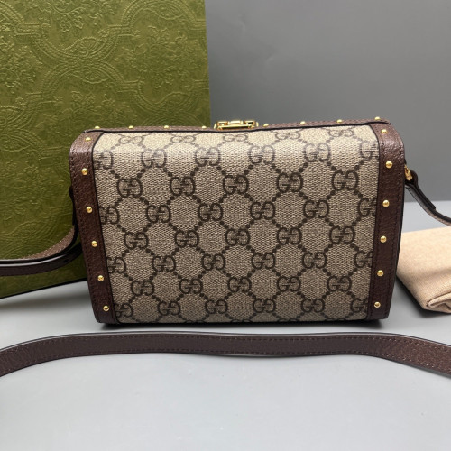 Gucci Studded Box Bag GG Supreme Monogram Beige Brown