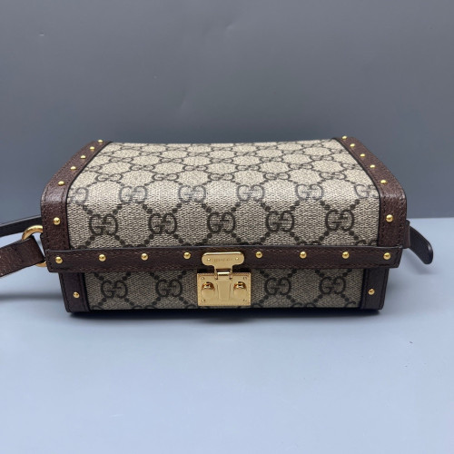 Gucci Studded Box Bag GG Supreme Monogram Beige Brown