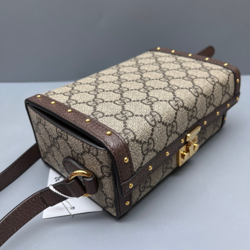 Gucci Studded Box Bag GG Supreme Monogram Beige Brown