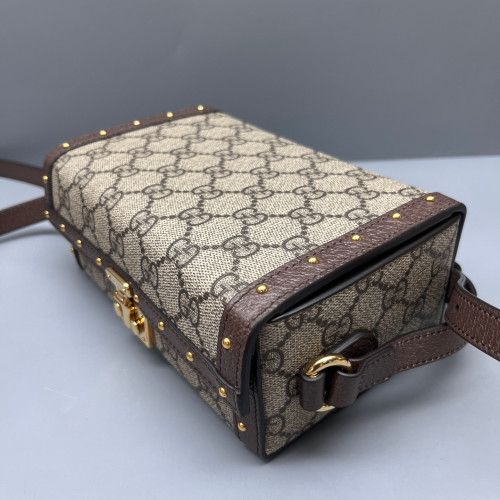 Gucci Studded Box Bag GG Supreme Monogram Beige Brown