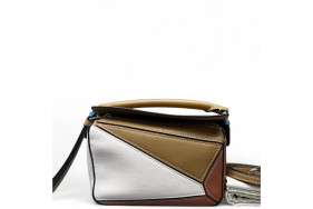 Loewe Mini Puzzle Calfskin White Brown Tan