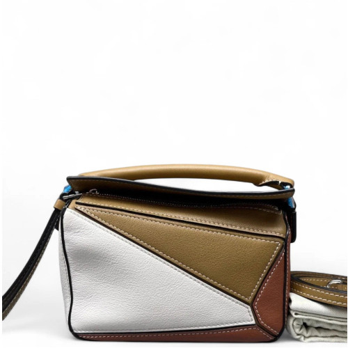 Loewe Mini Puzzle Calfskin White Brown Tan
