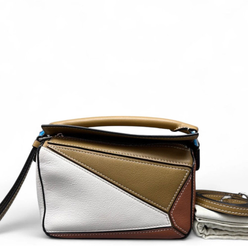 Loewe Mini Puzzle Calfskin White Brown Tan