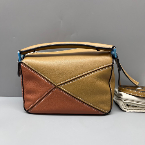 Loewe Mini Puzzle Calfskin White Brown Tan