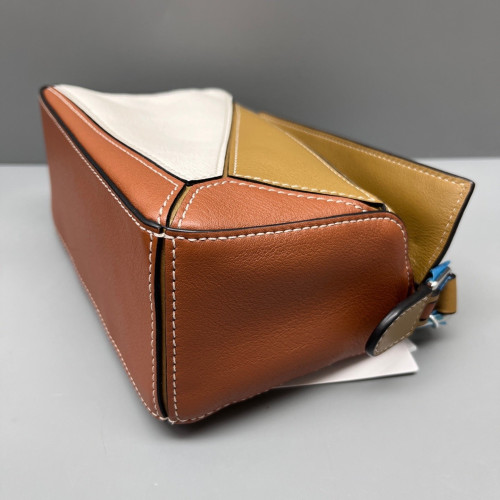 Loewe Mini Puzzle Calfskin White Brown Tan