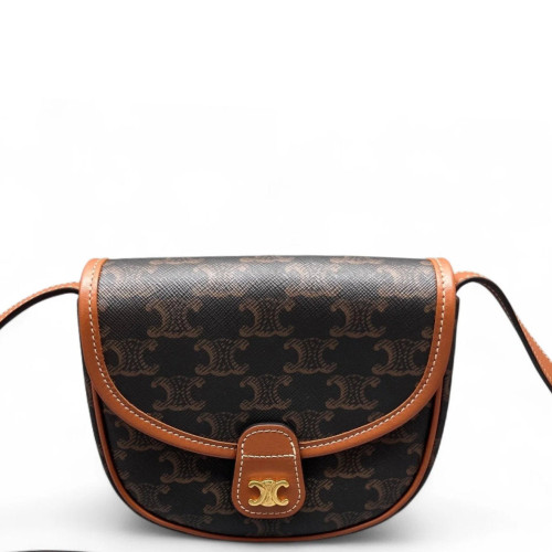 Celine Small Folco Bag Triomphe Black Brown Celine Small Folco Bag Triomphe Black Brown