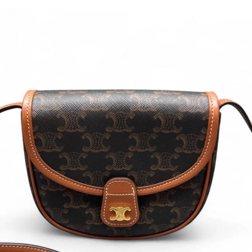 Celine Small Folco Bag Triomphe Black Brown Celine Small Folco Bag Triomphe Black Brown