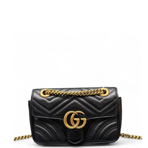 Gucci Chevron Mini GG Marmont Chain Wallet Calfskin Black Gucci Chevron Mini GG Marmont Chain Wallet Calfskin Black
