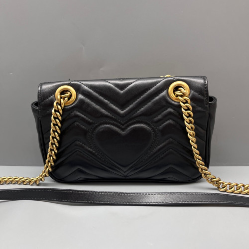 Gucci Chevron Mini GG Marmont Chain Wallet Calfskin Black Gucci Chevron Mini GG Marmont Chain Wallet Calfskin Black