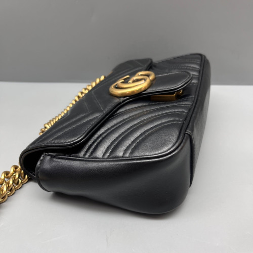 Gucci Chevron Mini GG Marmont Chain Wallet Calfskin Black Gucci Chevron Mini GG Marmont Chain Wallet Calfskin Black