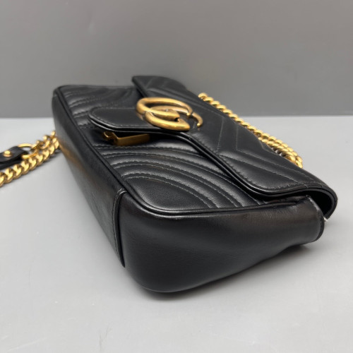 Gucci Chevron Mini GG Marmont Chain Wallet Calfskin Black Gucci Chevron Mini GG Marmont Chain Wallet Calfskin Black