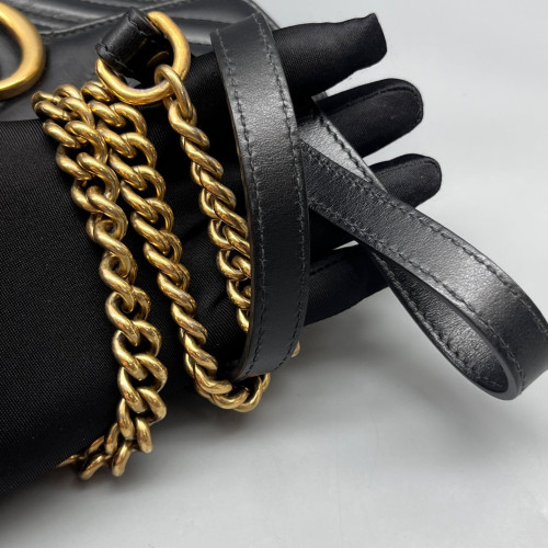Gucci Chevron Mini GG Marmont Chain Wallet Calfskin Black Gucci Chevron Mini GG Marmont Chain Wallet Calfskin Black