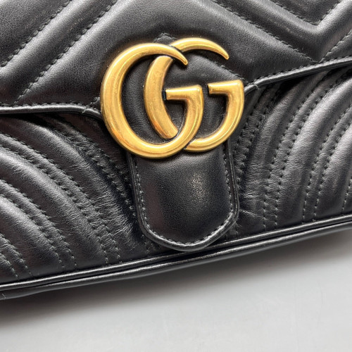 Gucci Chevron Mini GG Marmont Chain Wallet Calfskin Black Gucci Chevron Mini GG Marmont Chain Wallet Calfskin Black