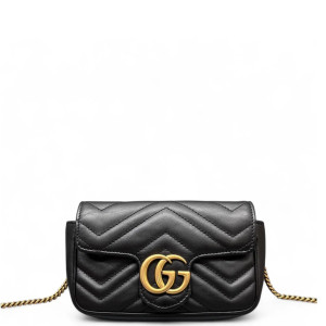 Gucci Chevron Super Mini GG Marmont Calfskin Black