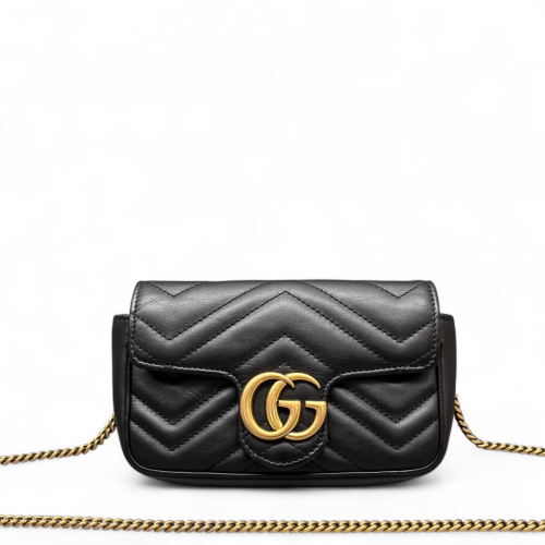 Gucci Chevron Super Mini GG Marmont Calfskin Black