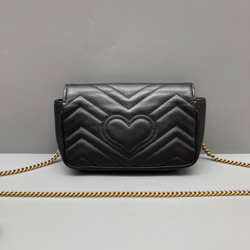 Gucci Chevron Super Mini GG Marmont Calfskin Black