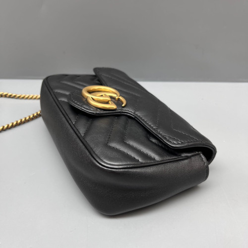Gucci Chevron Super Mini GG Marmont Calfskin Black