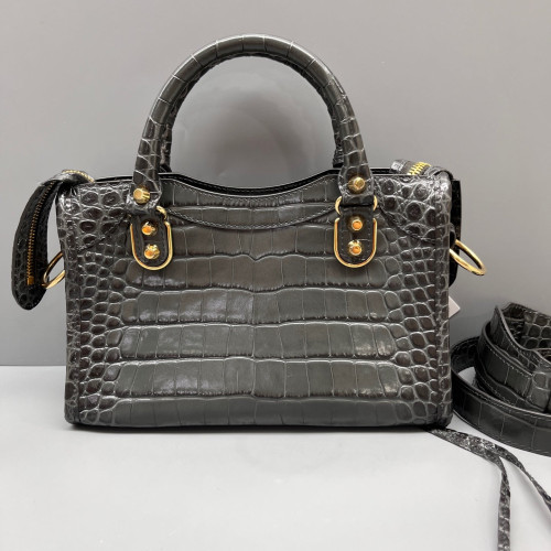 Balenciaga Mini City Calfskin Crocodile Embossed Grey