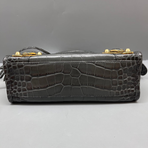 Balenciaga Mini City Calfskin Crocodile Embossed Grey