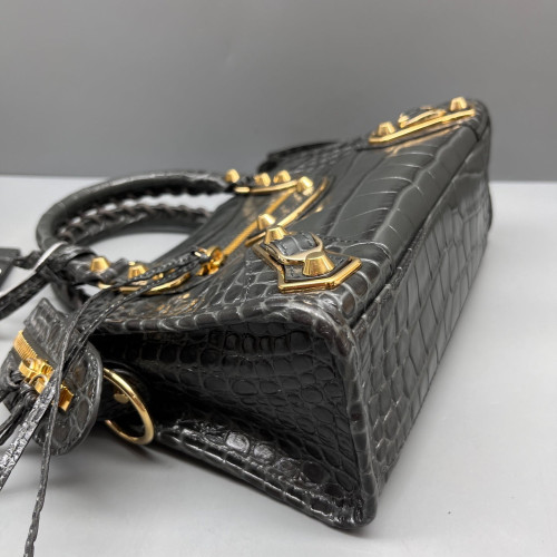 Balenciaga Mini City Calfskin Crocodile Embossed Grey