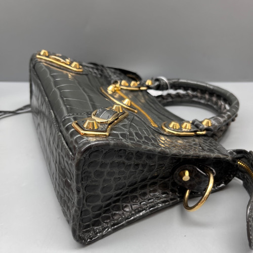 Balenciaga Mini City Calfskin Crocodile Embossed Grey