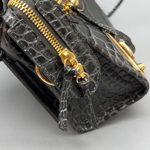 Balenciaga Mini City Calfskin Crocodile Embossed Grey