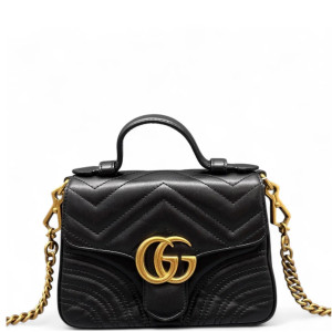 Gucci Mini GG Marmont Top Handle Shoulder Bag Calfskin Black