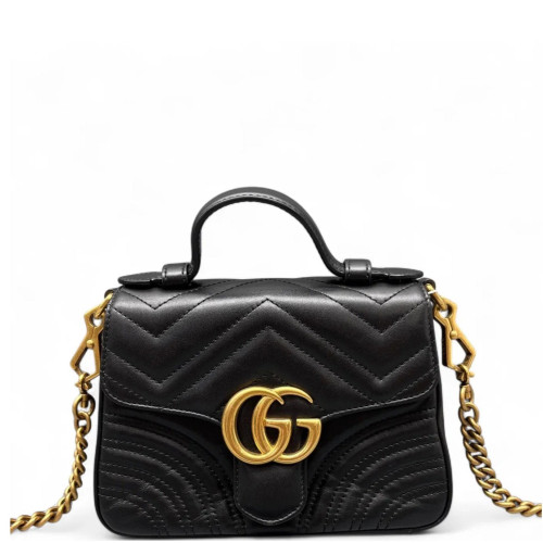 Gucci Mini GG Marmont Top Handle Shoulder Bag Calfskin Black