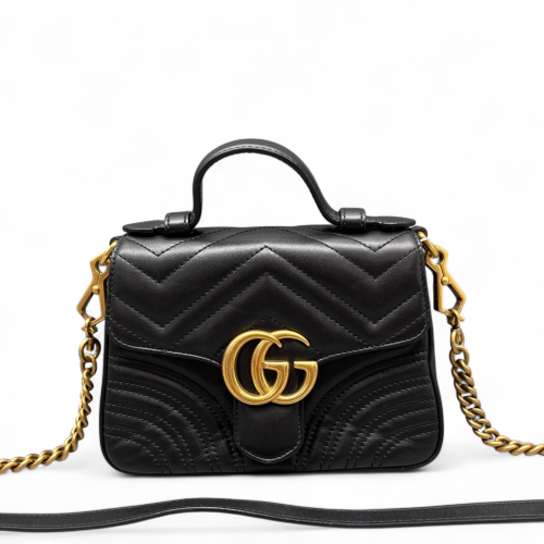 Gucci Mini GG Marmont Top Handle Shoulder Bag Calfskin Black