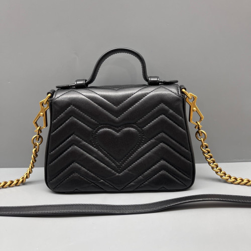 Gucci Mini GG Marmont Top Handle Shoulder Bag Calfskin Black