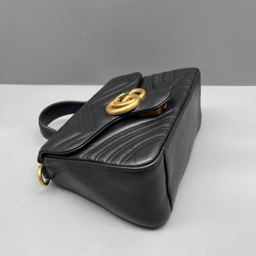 Gucci Mini GG Marmont Top Handle Shoulder Bag Calfskin Black