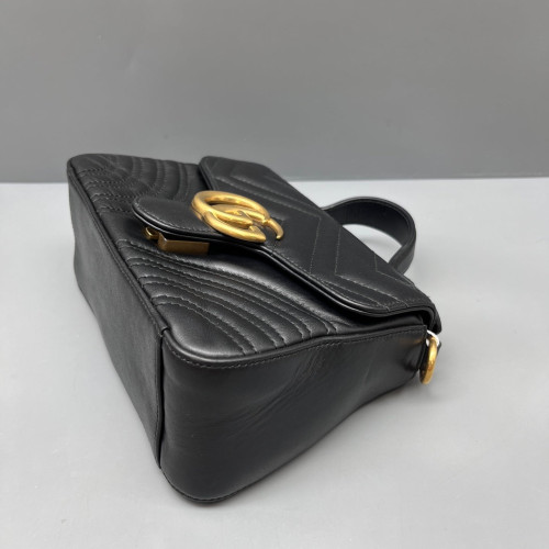 Gucci Mini GG Marmont Top Handle Shoulder Bag Calfskin Black