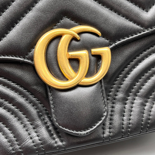 Gucci Mini GG Marmont Top Handle Shoulder Bag Calfskin Black